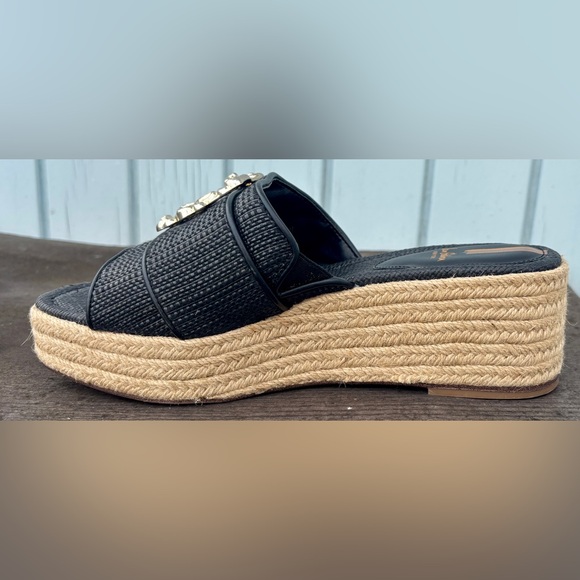 Sam Edelman Black Woven Wedges with Gold Embellishments - Picture 2 of 9